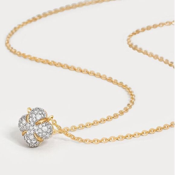 NEW 4 LEAF CLOVER FLOWER CZ GOLD PENDANT NECKLACE - Picture 5 of 6